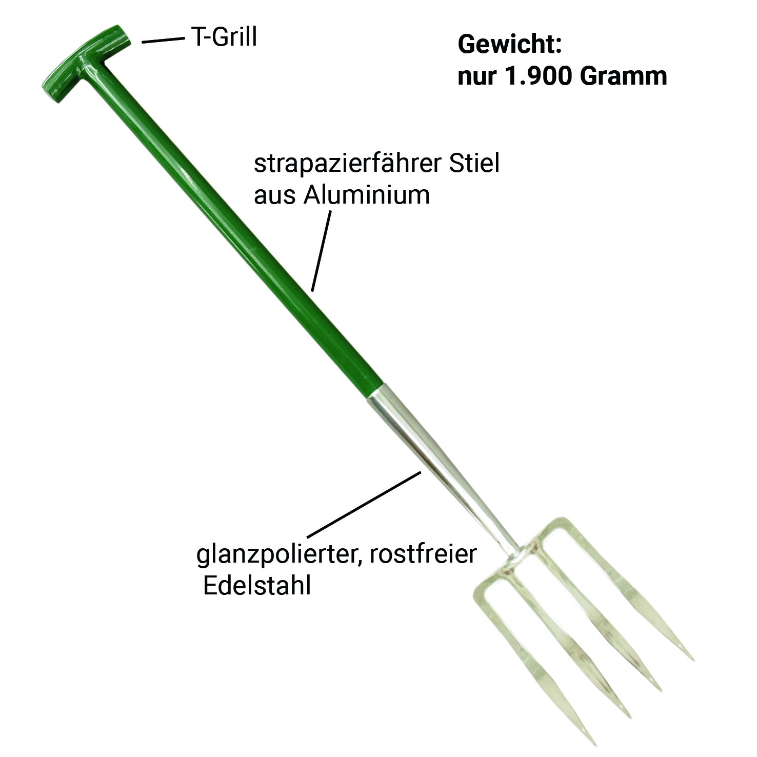 Edelstahl-Gartengabel mit Stiel aus Aluminium